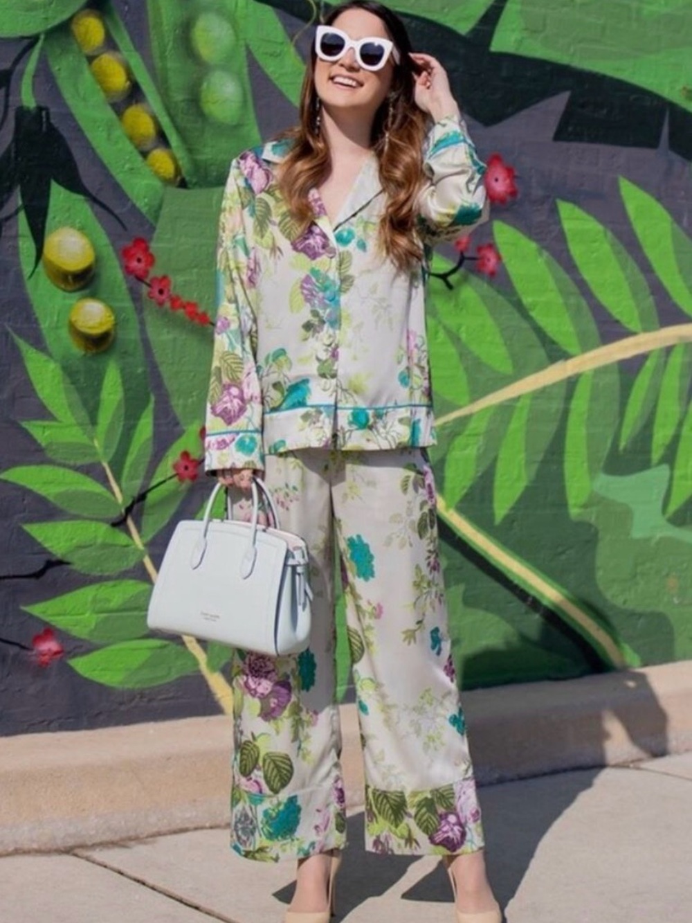 J. Crew Cream Floral Wide-Leg Pajama Jumpsuit Pants